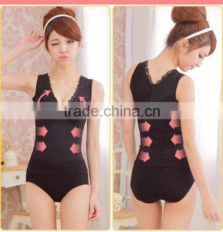 2016 New Slimming Underwear Tanktop Lace Collar Vest Ladies Abdomen Chest Supporting Corset Shapewear