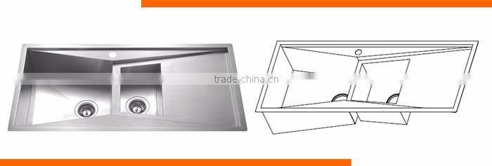 Brushed surface treatment without faucet double bowl small corner kitchen sink cabinet