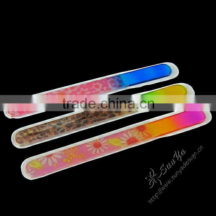 Glass nail file with flower printing
