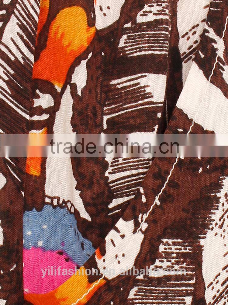 women rib waisted casual pants 100% rayon print trousers tropical floral ninth pants