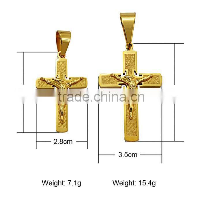 Kindy Jewelry JCN0318 big and small stainless steel Jesus cross necklace pendant