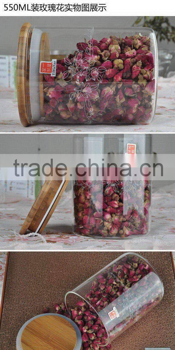 Top quality hot-sale tea glass canister with sealed bamboo lid