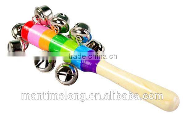 Baby Rainbow Toy Kid Pram Crib Handle Wooden Activity Bell Stick Shaker Rattle