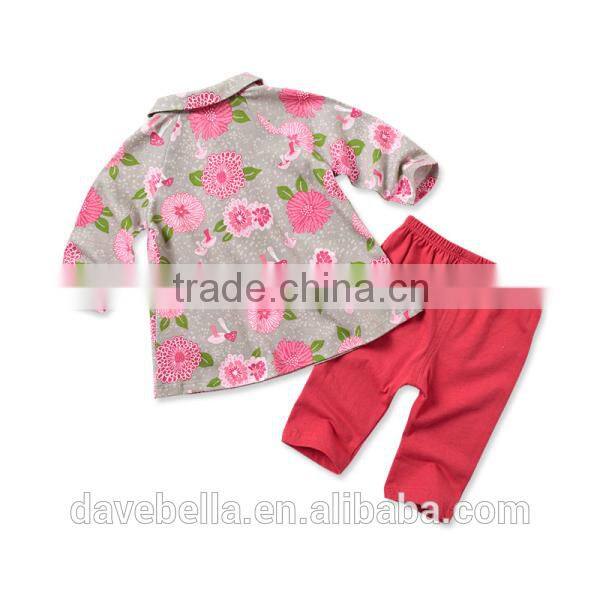 DB687 dave bella 2014 fall/winter printed long sleeve baby clothing sets for girl wholesale printed sets baby clothing sets