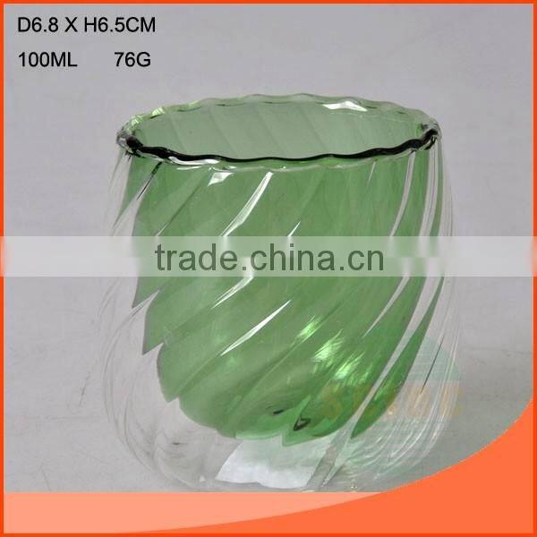 266 ml Double wall glass cup with clear wall outside and green wall inside