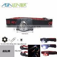 Professional 1W LED+1 White LED+2 RED LED Warning Light Headlamp LED, Best LED Headlamp Headlight, Bright LED Headlamp Lights