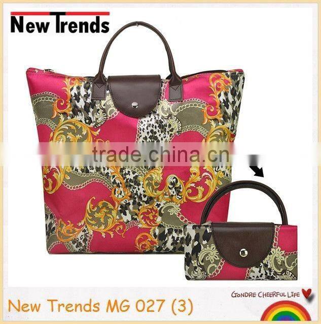 Black combo flora printing dumplings bag shoulder bag folding bag beach bag
