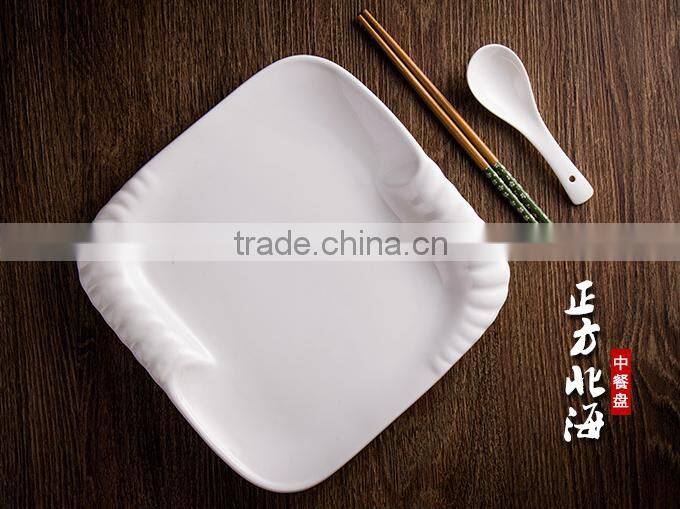 Ceramic glaze oem dinner square white steak plate for restaurant hotel home