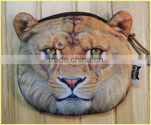 creative lovely cartoon double print Xl 12.5x12cm 3D solid tiger leopard lions kids plush small change coin handbag