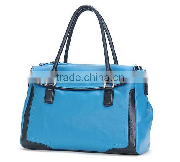Navy genuine leather lady fashion bag online shop China fashion tote bag