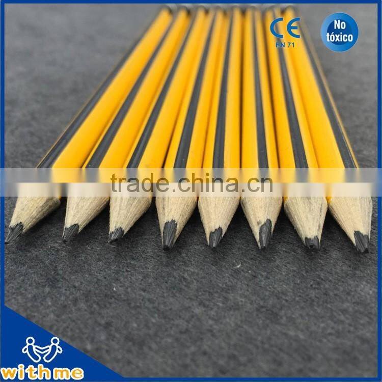 High quality HB triangular 7.5 inch wooden Striped bar with white rubber lapices Pencil