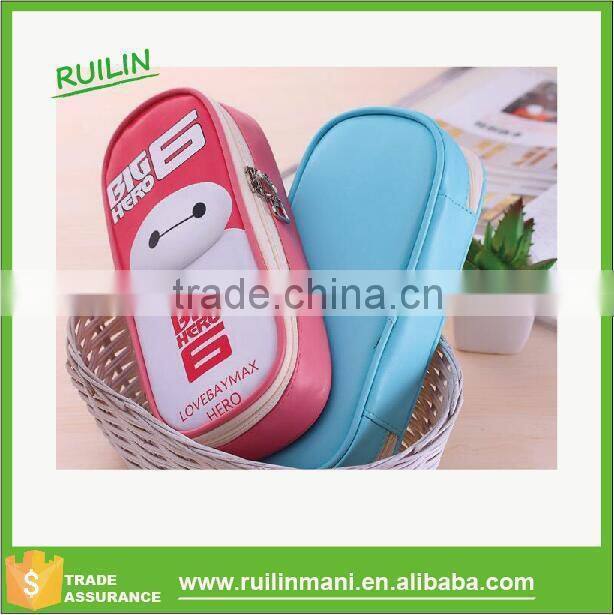 Hot sale No Smell Unisex PU Cute Pencil Case Cartoon Big Capacity Storage Big Hero pencil pouch Cosmetic Bag