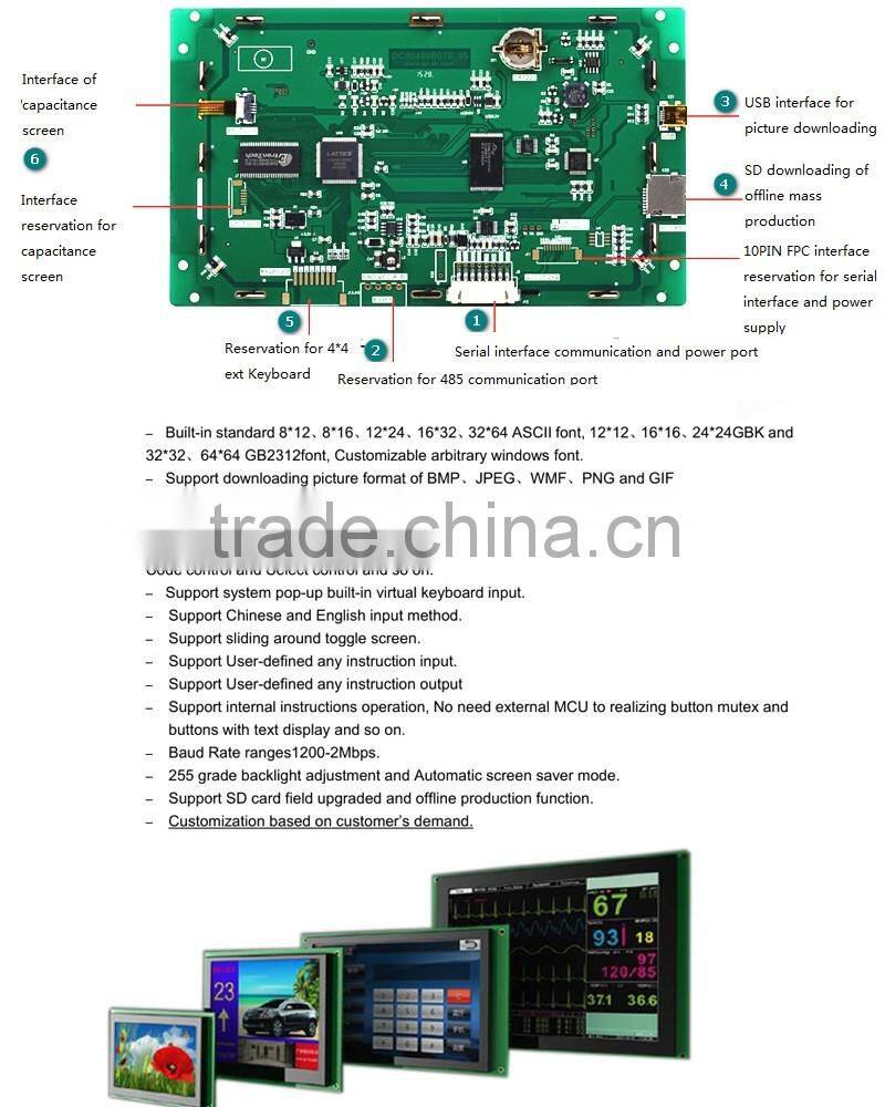 7 inch LCD module with interface rs232 TTL Industrial screen controller board for all kind of application