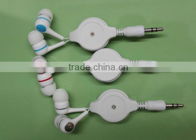 Retract retractable mobile earphone customized logo competitive price