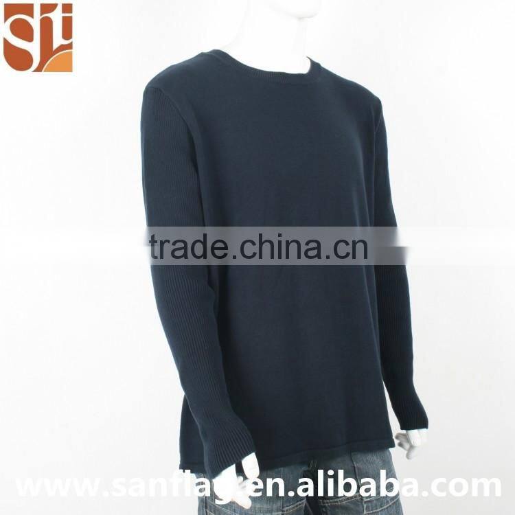 Alibaba express mens' round neck long sleeve jumper 100%cotton plain/rib handmaking autumn knitted sweater in china factory