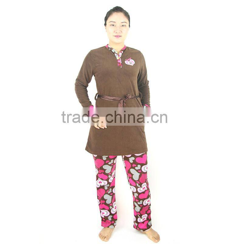 Kevince polar fleece pyjamas set woman pajama white red dots 1000pcs up OEM factory directly