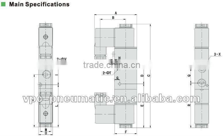 3V series pneumatic directional 2 position 3 port single control solenoid valve