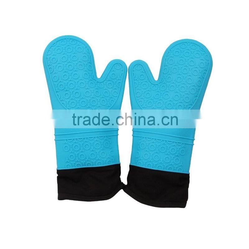 Blue Color Silicone Long Glove With Cotton For Cooking
