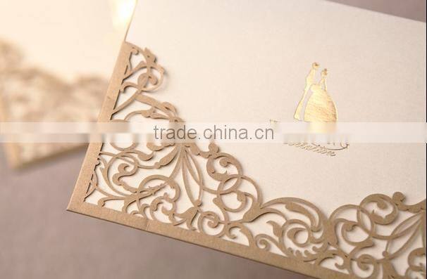white round craved pearly-lustre golden plating Wedding Invitation Card and envelope