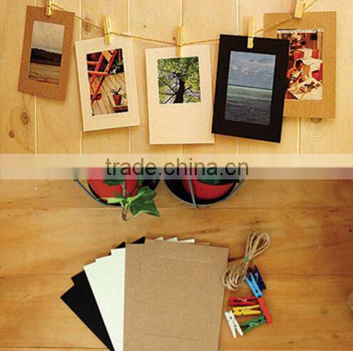 Photo deco Paper frame + Wooden clothespin + Deco string Set_3x5 inch post