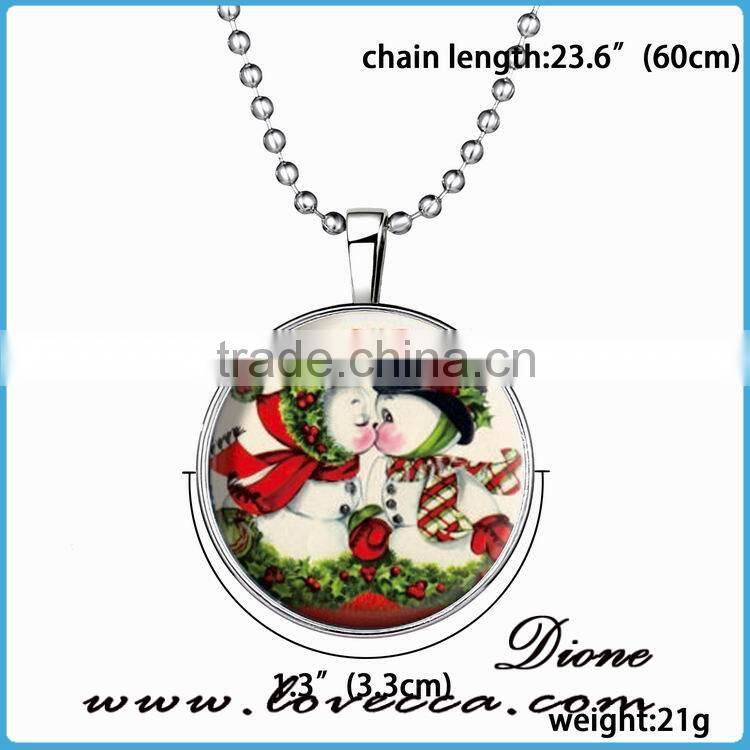 Vintage Custom necklace Merry Christmas glass cabochon Memories Art photo with snowman pendant necklace