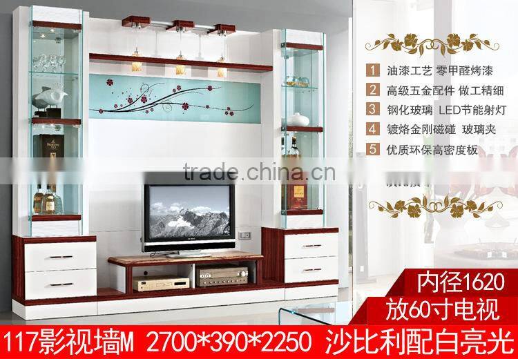 Wooden lcd tv wall cabinet design from China factory