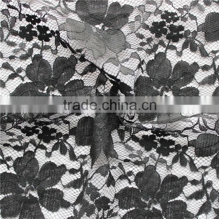 net black nylon cotton mixed fabric floral lace for apparel/girls dress/anarkaw salwar kameez