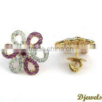 Ruby Diamond Gold Earrings, Diamond Earrings, Diamond Jewelry