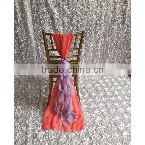 Fashionable design cheap pink chiffon ruffled wedding chair covers