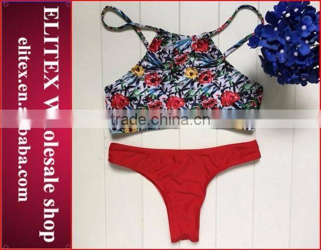 2017 Newest two pieces green sexy print swimwear woman bikini BI214