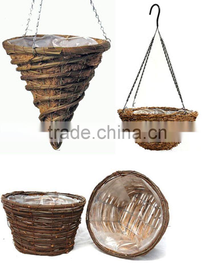 Natural wicker decoration hanging basket garden hanging planters