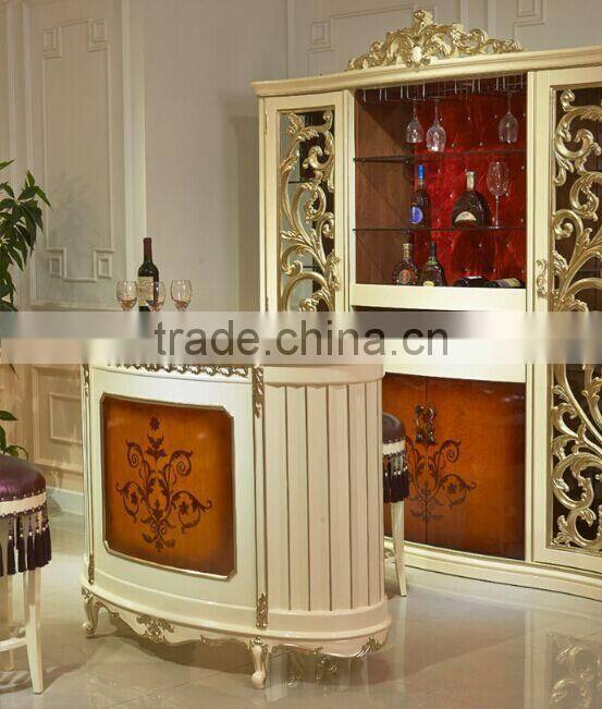 Luxury American Style Wine Cabinet, Royal Wood and Glass Showcase, Nice Hand Carving Display Cabinet (BF01-ML055)