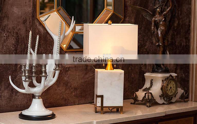 New design retangular shape jade body metal bottom fabric lampshade bedoom table lamp