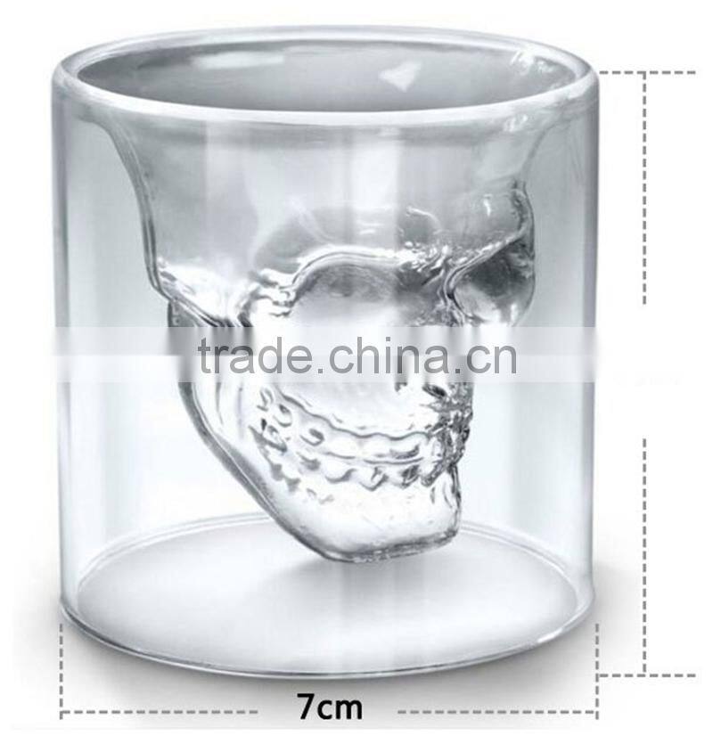 New Product Personalized 75ml High Borosilicate Glass Skull Shot Glass Double Wall Skull Wine Glass Cup