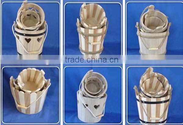 Natural small kids toy woden buckets with handle