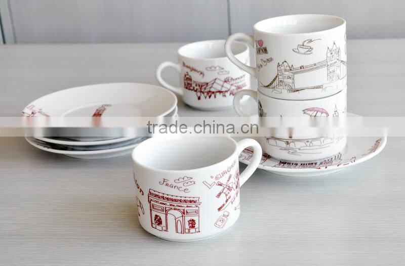 12pcs Ceramic Espresso Coffee Cup and Saucer