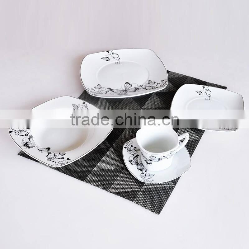 16pcs square shape porcelain dinnerware set,pure porcelain square dinner set,square shape dinnerware set with decal