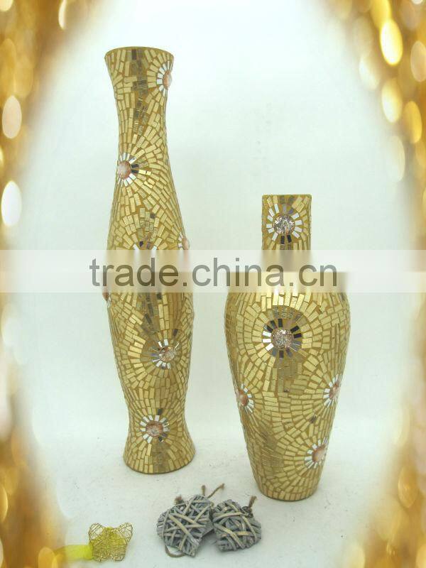 Wedding Decor Fashionable Design Beaded Mosaic Shapes Glass Gold Vases