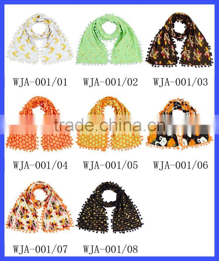 cute design soft christmas deer print pom pom tassel scarf for kids