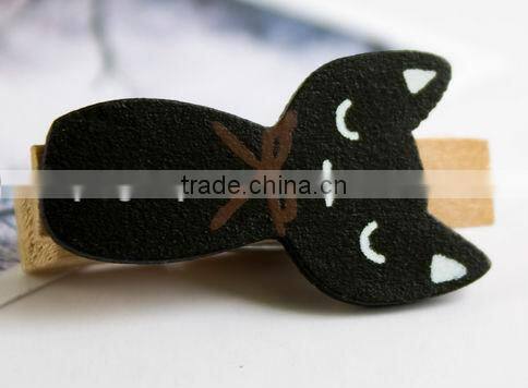 2017 hot selling new products clothespins home party decoration pegs wooden black cat clips made in china
