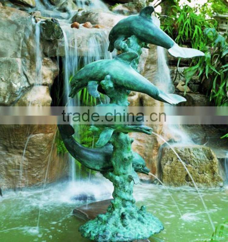 outdoor garden decoration metal bronze dolphin fountain sculpture