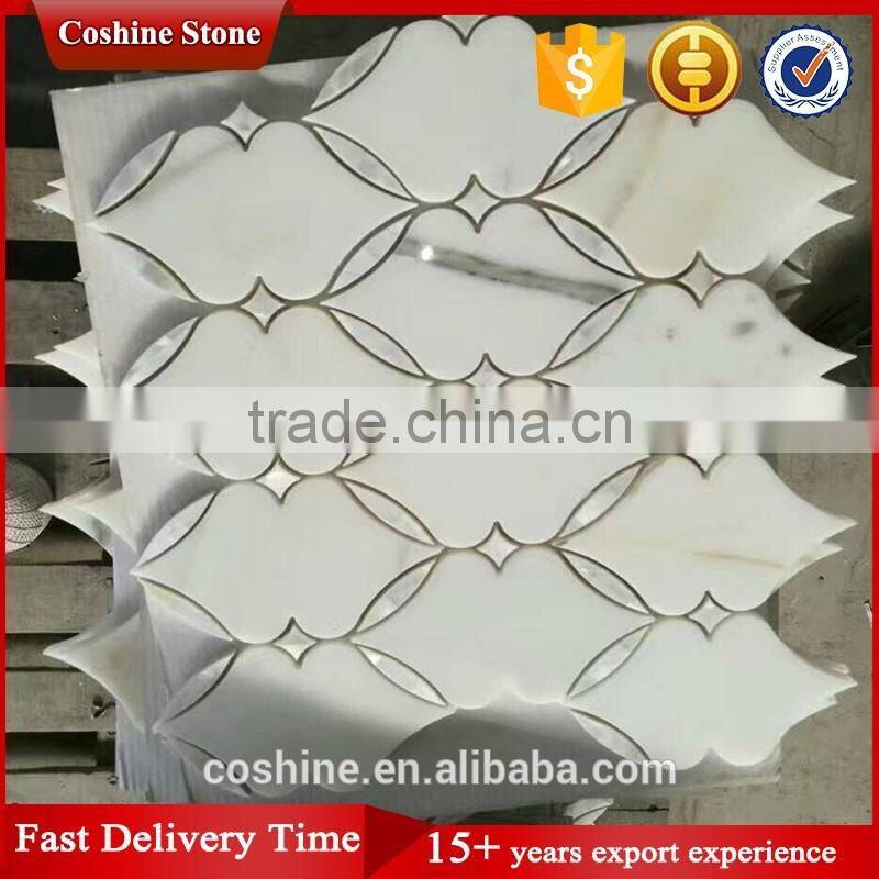 Low price waterjet white carrara marble mosaic tiles
