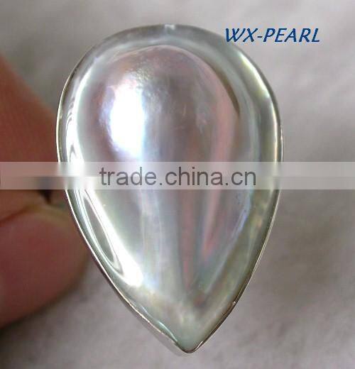 fashion lady pearl ring silver golden ring tahitian pearl ring