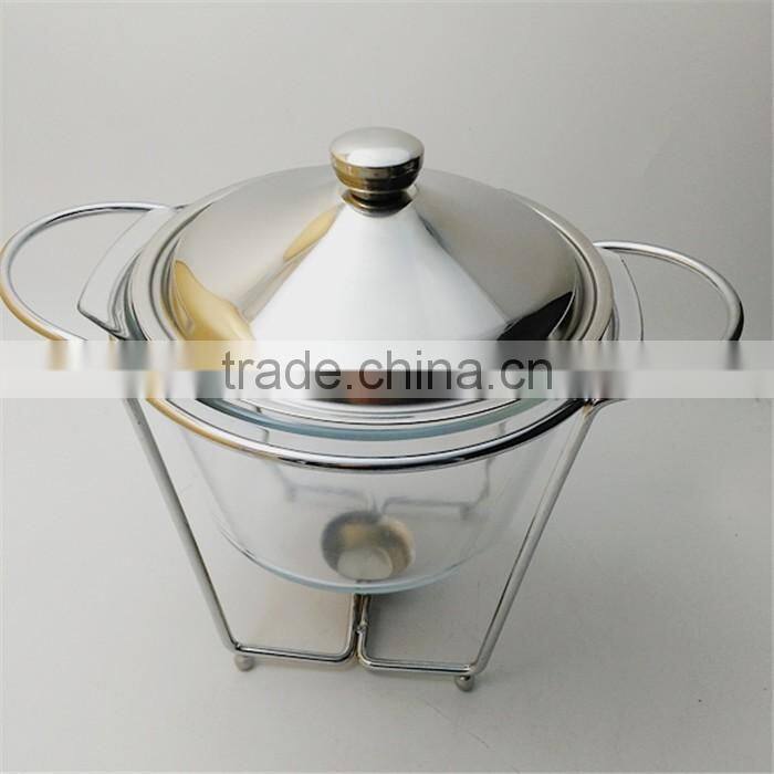 Large 4L round chafing dish glass hot food warmer with glass dish