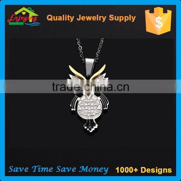 Sample design anniversary stainless steel unisex necklace with owl pendant