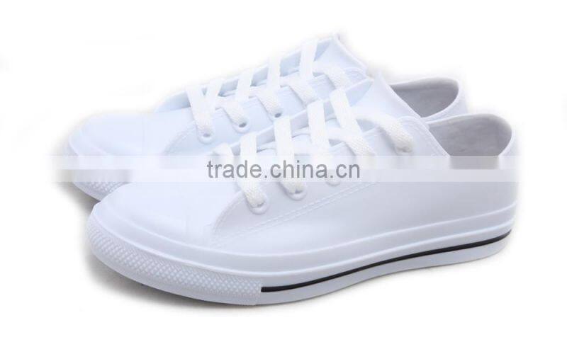 waterproof lace up black white pink cheap new design low height girls womens garder shoes casual gym style PVC rain shoe wellies