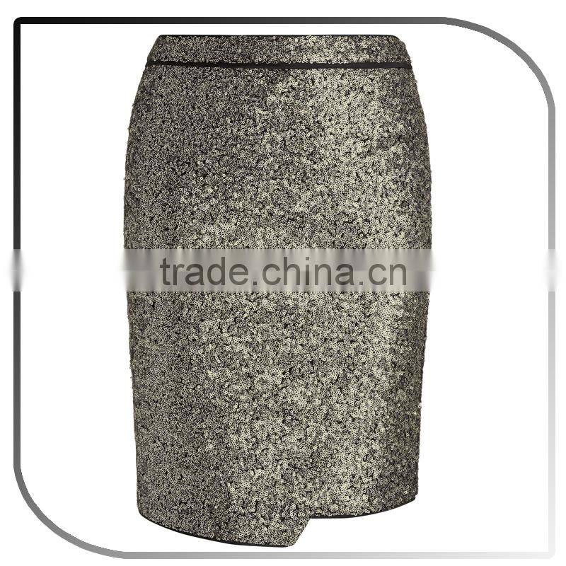 2016 Fashionable Pictures Sequin Fabric Women Mini Pencial Skirts