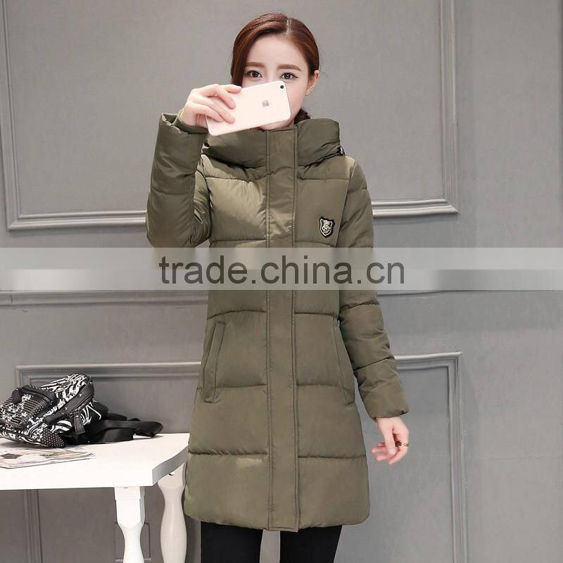 Korean women long hooded cotton padded jacket slim down jackets women 2016 winter coat
