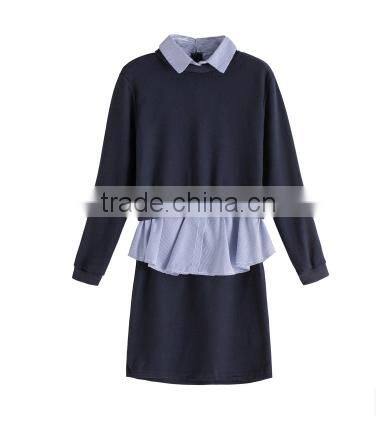 2016 New Style Autumn Shirt Korean Turn Down Collar Long Sleeve Dress Patchwork