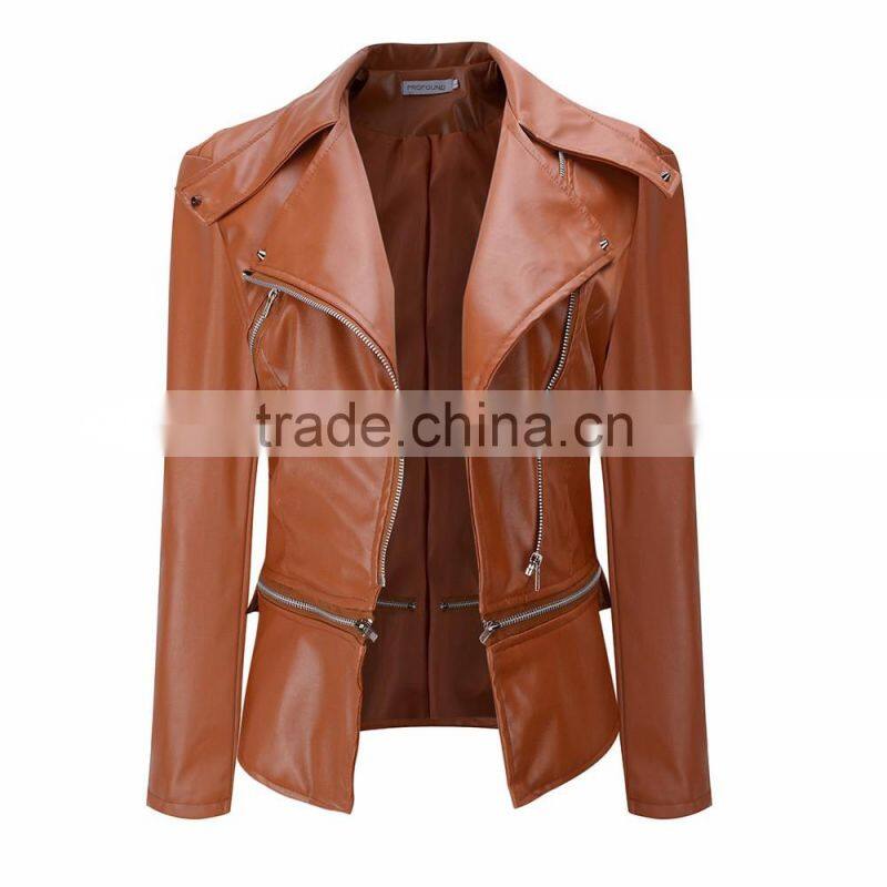 New winter apparel blank motorcycle pu leather jacket for women